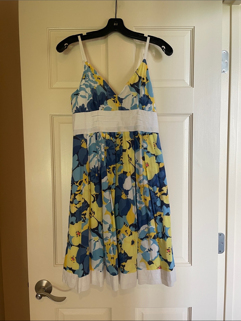 Guess Yellow and Blue Floral Spaghetti-Strap Sundress with White Band